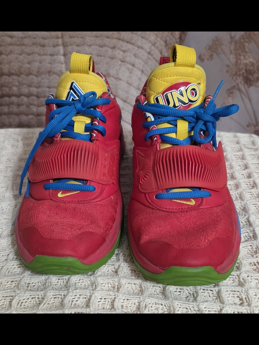 Nike Kids' Youth 4.5 Uno  Red Sneakers with Yellow Tongue and Blue Laces OBO